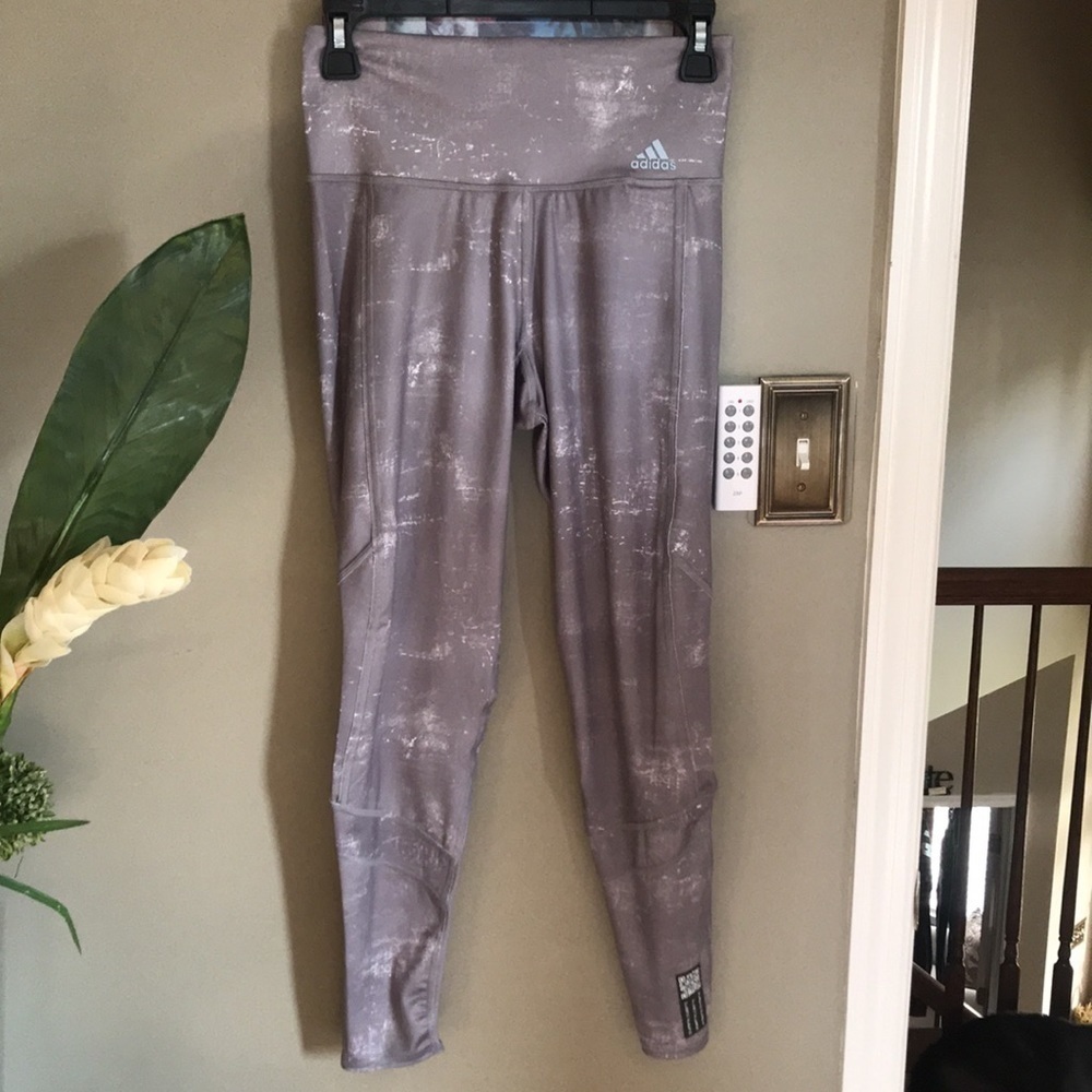 Brand New Adidas Mid Rise 7/8 Gray Reflective Running Workout Leggings